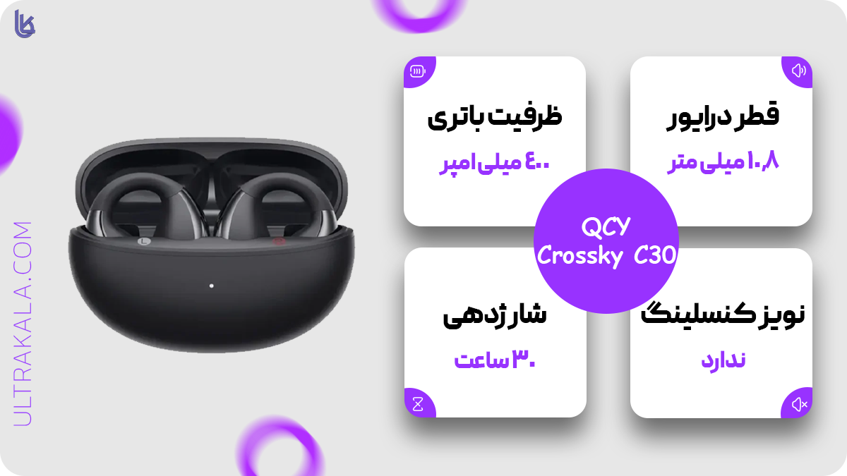 اینفوگرافیک هندزفری بلوتوثی QCY Crossky C30