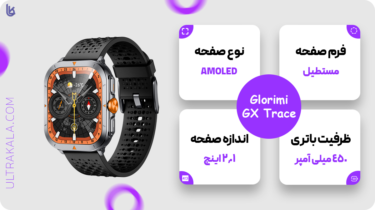 اینفوگرافیک ساعت هوشمند Glorimi GX Trace