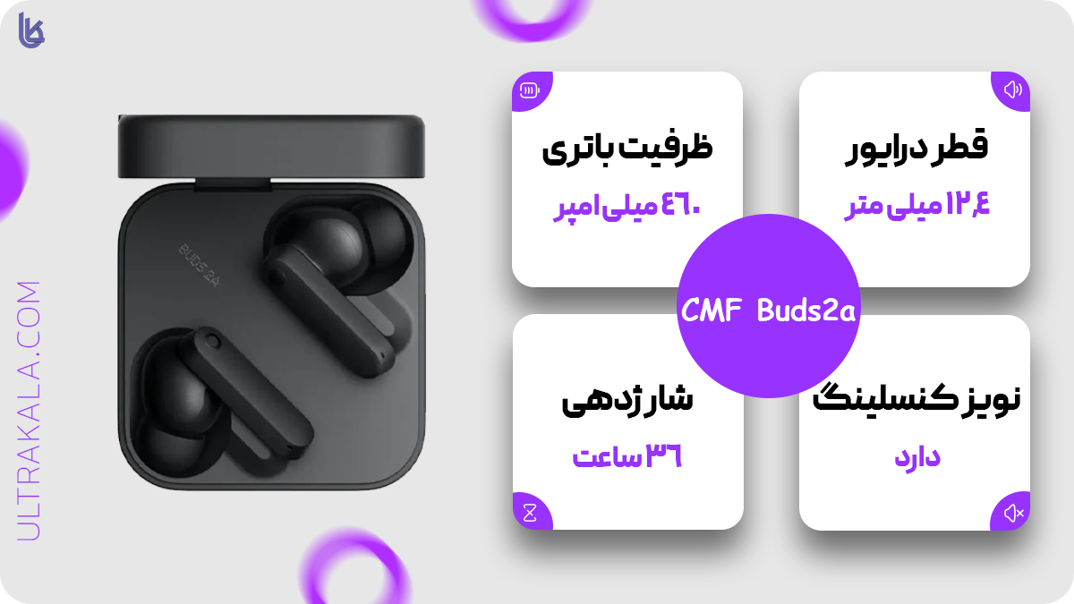 اینفوگرافیک هندزفری بلوتوثی ناتینگ مدل CMF Buds 2a